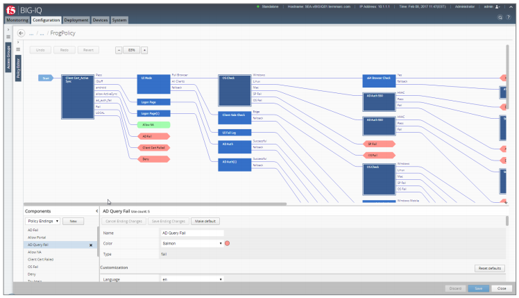 BIG-IQ provides flexible dashboards and the powerful Visual Policy Editor to help manage network access policies and events.