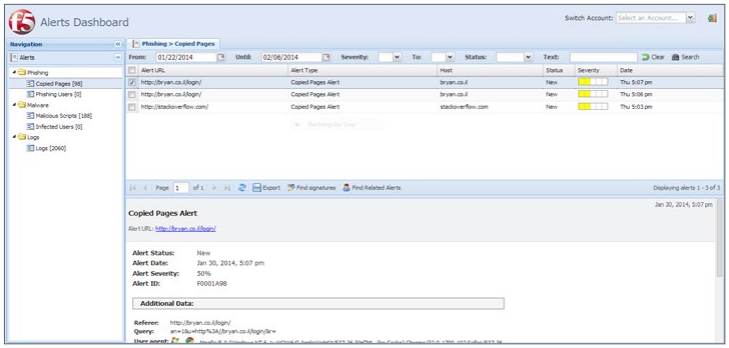 The Web Fraud Dashboard allows users to monitor attacks targeting their organization in real time.
